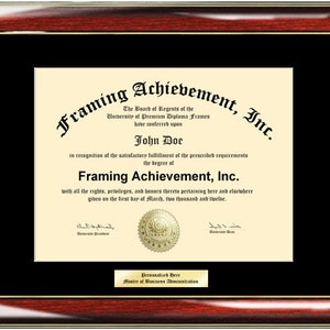 Diploma Frames with Engrave Plate Black Mat Personalized Glossy Prestige College Graduation University Frames Diploma Framing image 1