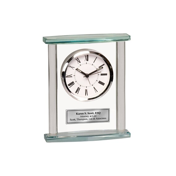 Glass Desk Clock Engraved Personalized Retirement Gift Etsy
