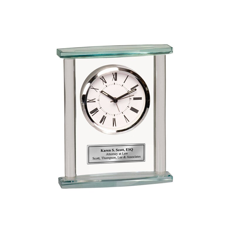 Glass Desk Clock Engraved Personalized Retirement Gift Etsy