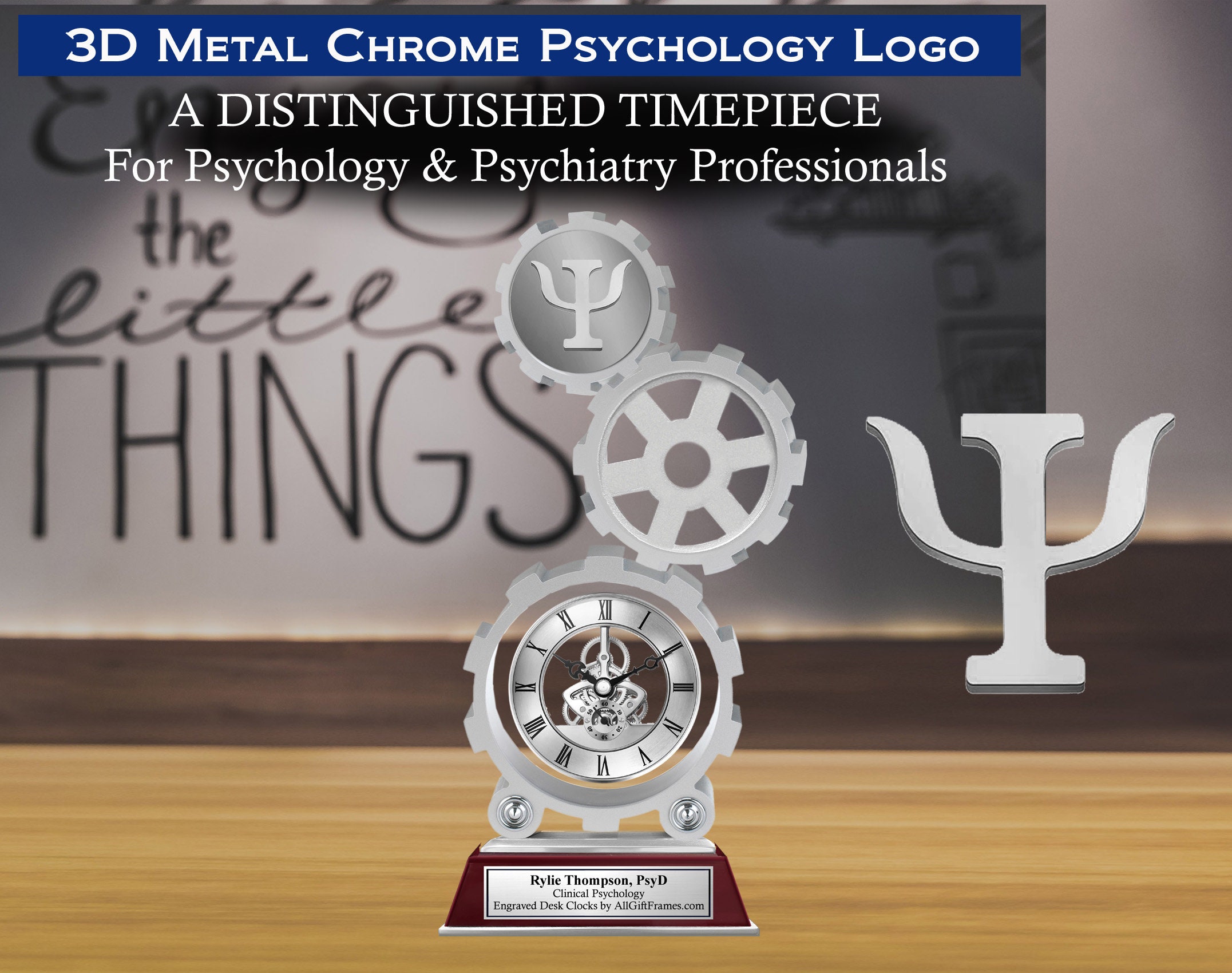 Triple Gear Shape Clock Trophy Award Psychology Logo School Graduate ...