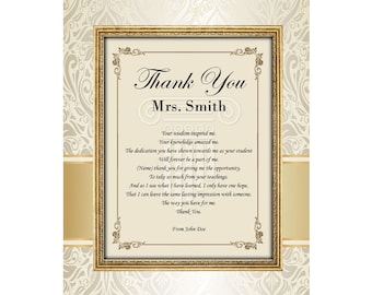 Thank You Teacher Educator Mentor Professor Gift Poem Personalized Poetry Unframed 11x14 Mat From Student Graduate