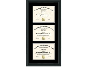 Diploma Framing Three Document Display Case Certificate Frames License Certification Board Certified State Black Wood Plaque Graduation Gift