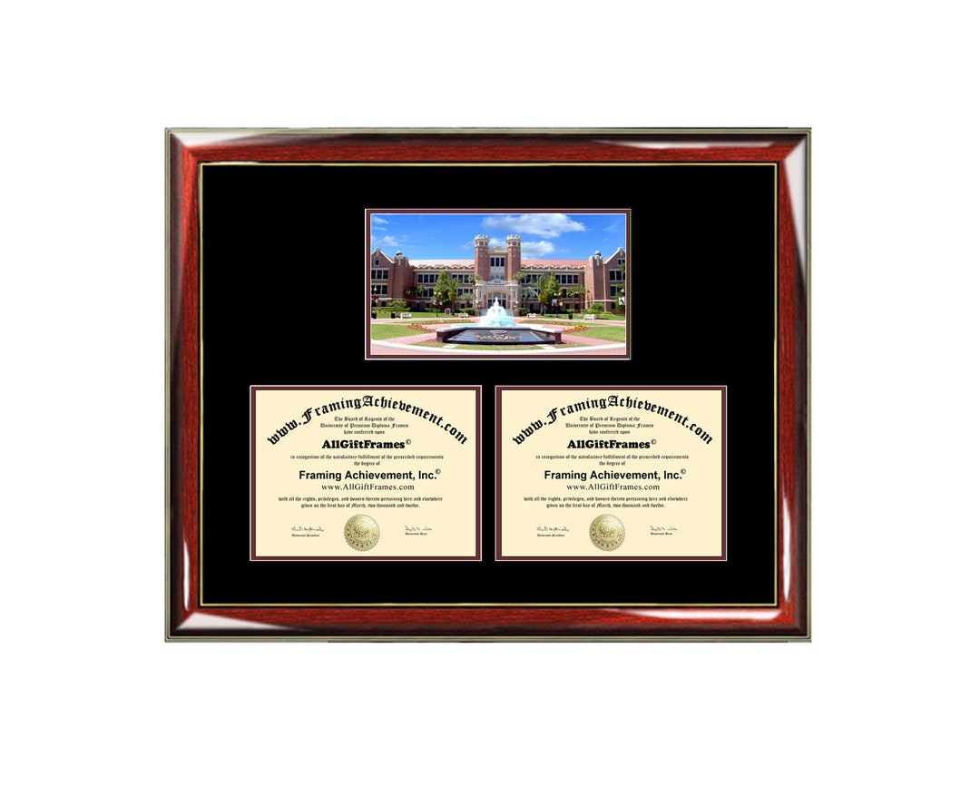 Florida State University Double Diploma Frame Campus Photo FSU Dual Certificate Two Degree