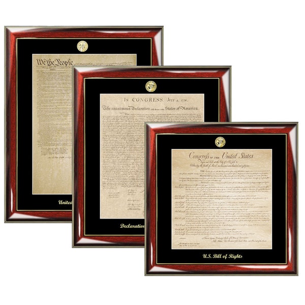 Constitution, Bill of Rights, Declaration Independence Frame Set Print Gold Embossed Logo Plaque Law Gifts Replica Lawyer Attorney School