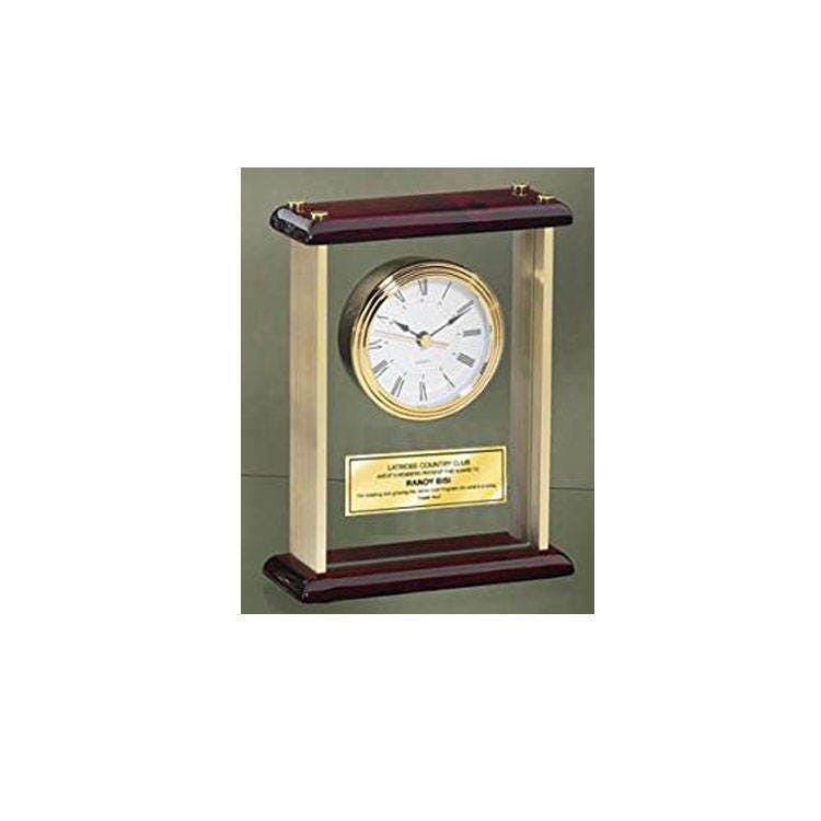 Engraved Desk Clock Personalized Enclosed In Glass Gold Brass With