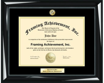 University Diploma Frames Graduation Gifts Graduates Glossy Majestic Black College Diploma Frame Top mat Black Inner mat Gold Degree Framing