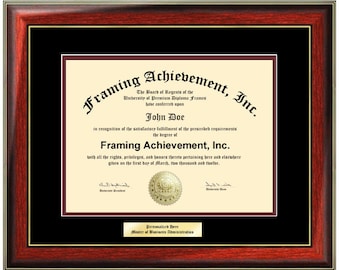 Engraved Certificate Frame College Diploma Frames - Framing Diploma Document Top mat Black Inner matted Maroon Satin Mahogany Gold Accents
