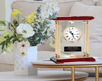 Gold Engrave Clock Personalized Glass 360 Spinning Gift Employee Service Month Year Award Present Birthday Wife Love Her Him Promotion Idea
