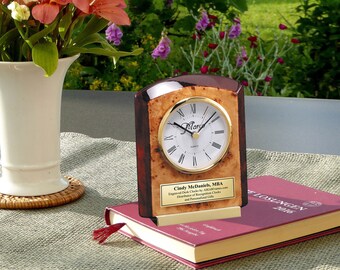 Engrave Veneer Gold Desk Clocks Service Award Engravable Anniversary Job Promotion Retirement Gift Employee Thank You Etched Graduation