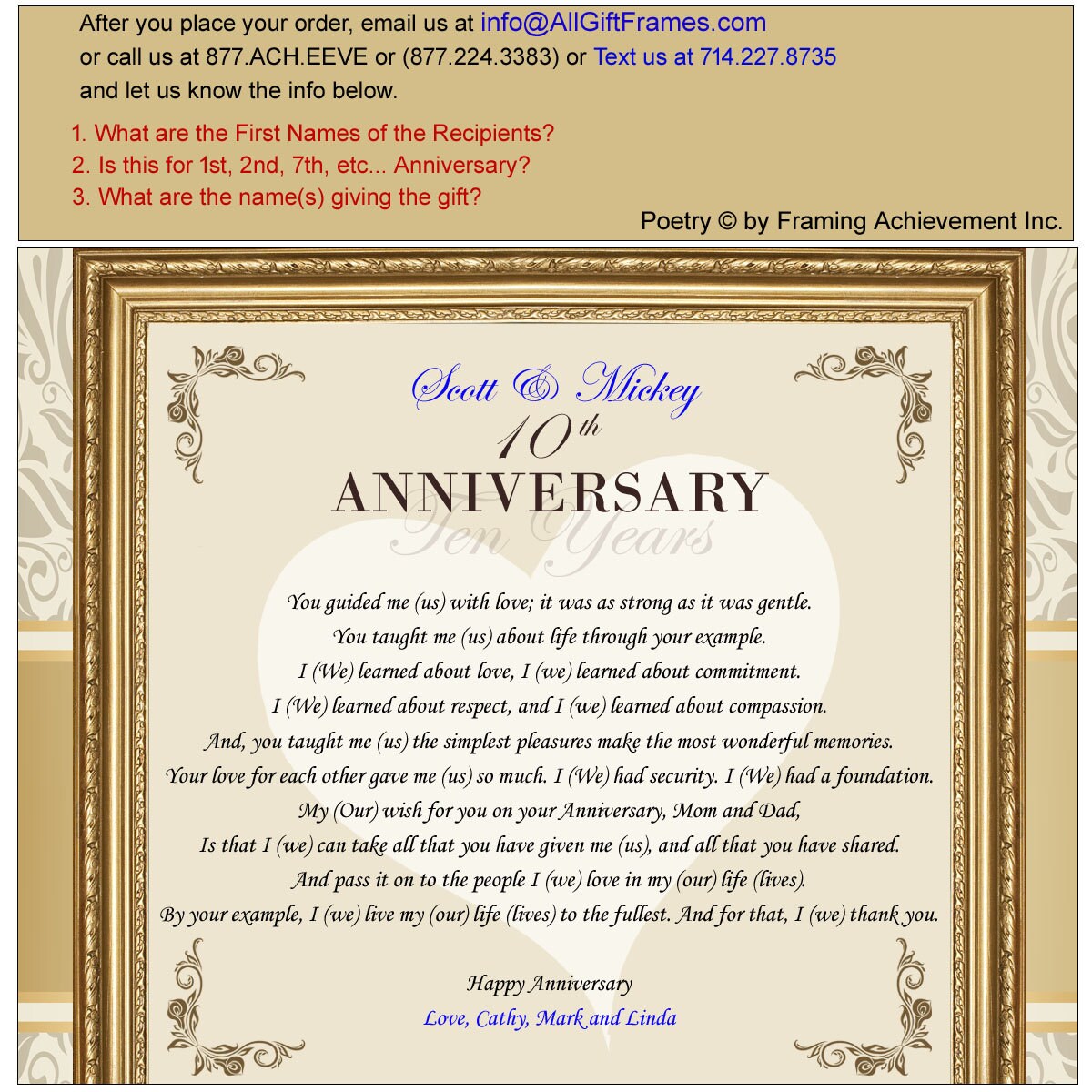 Poetry Wedding Anniversary Parents Gift Clock Frame Mother Father