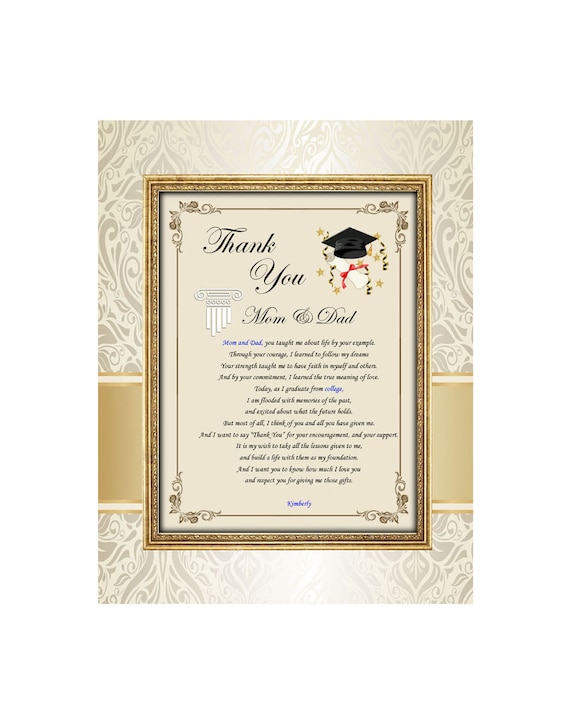 Laurea Grazie Mamma Papa Famiglia Poesia Senza Cornice 11x14 Etsy