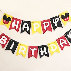Mickey Mouse 1st Birthday Banner: Linen Cotton Party Decorations