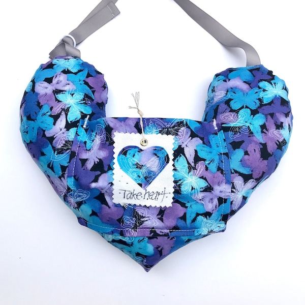 Gift pillow "take heart” post surgery lumpectomy/mastectomy pillow, ice pack pocket, adjustable strap, worn under arm