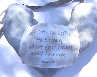Mastectomy Pillow: Gray Cotton Blend, Scripture Verse, Ice Pack Pocket