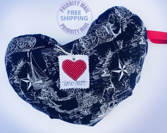 Post HEART SURGERY / HYSTERECTOMY comfort pillow with handle, navy nautical pattern, ice pack pocket, 14 x 11 x 3, stuffed with fiber fill