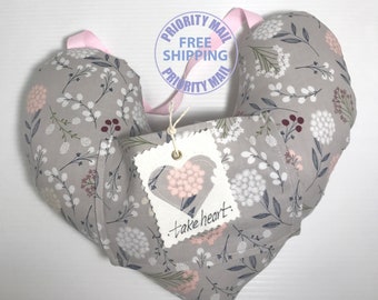 Gray floral mastectomy lumpectomy post op comfort gift pillow, ice pack pocket, adjustable straps, “take heart” tag. Free shipping