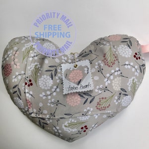 Post HEART SURGERY / HYSTERECTOMY comfort pillow with handle, floral gray fabric, ice pack pocket, 14 x 11 x 3, stuffed with soft fiber fill