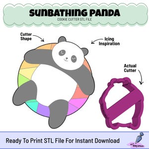 Cortador de galletas con forma de panda tomando el sol (archivos STL / 9 tamaños, etiquetados) (descarga digital)