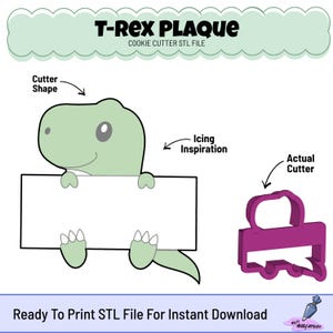 T-Rex Plaque Cookie Cutter STL-Dateien | 9 Größen mit Label (Instant Download)