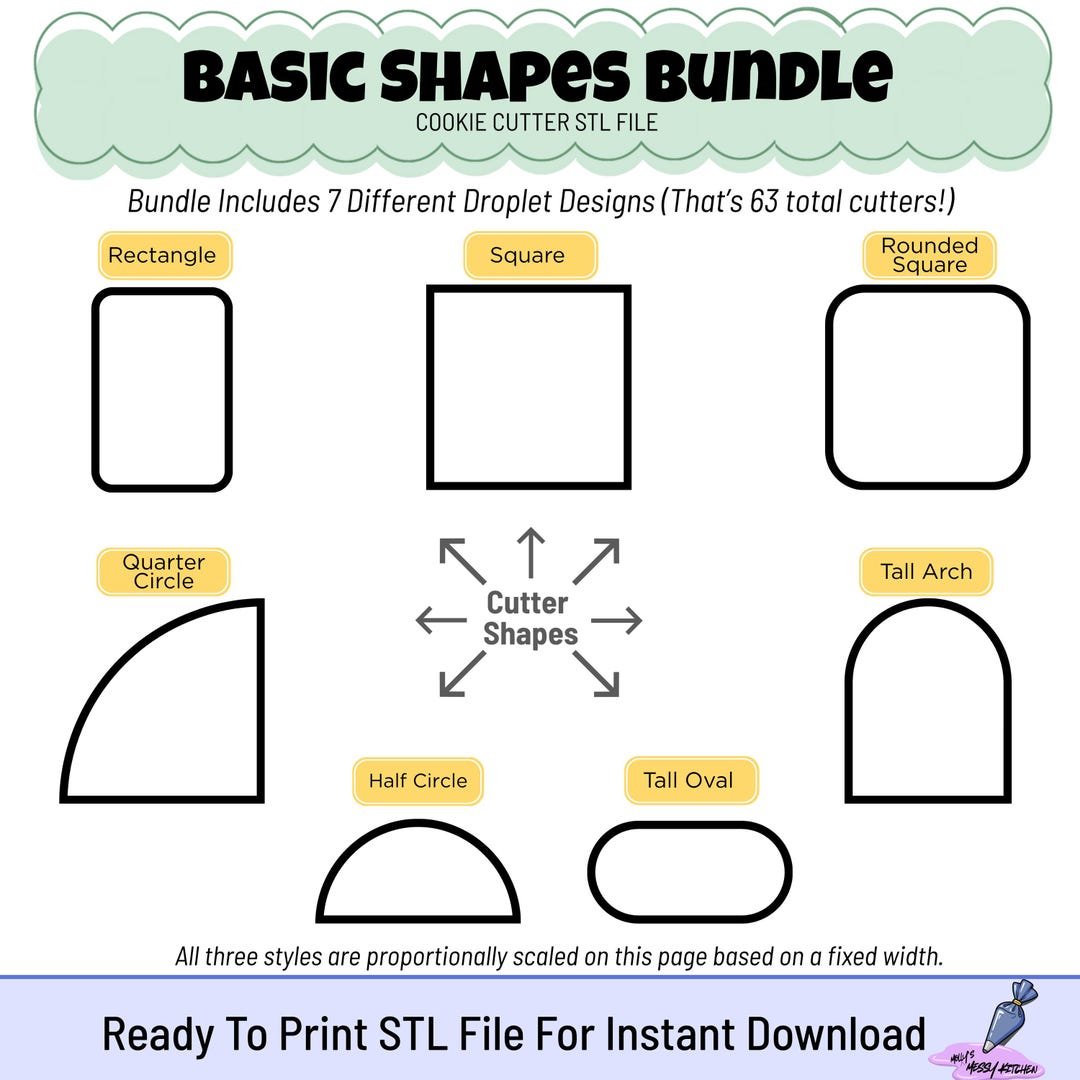 Basic Shape Stl Files Basic Shapes Bundle | Cookie Cutter STL Files | 7 Styles With 9 Sizes ...