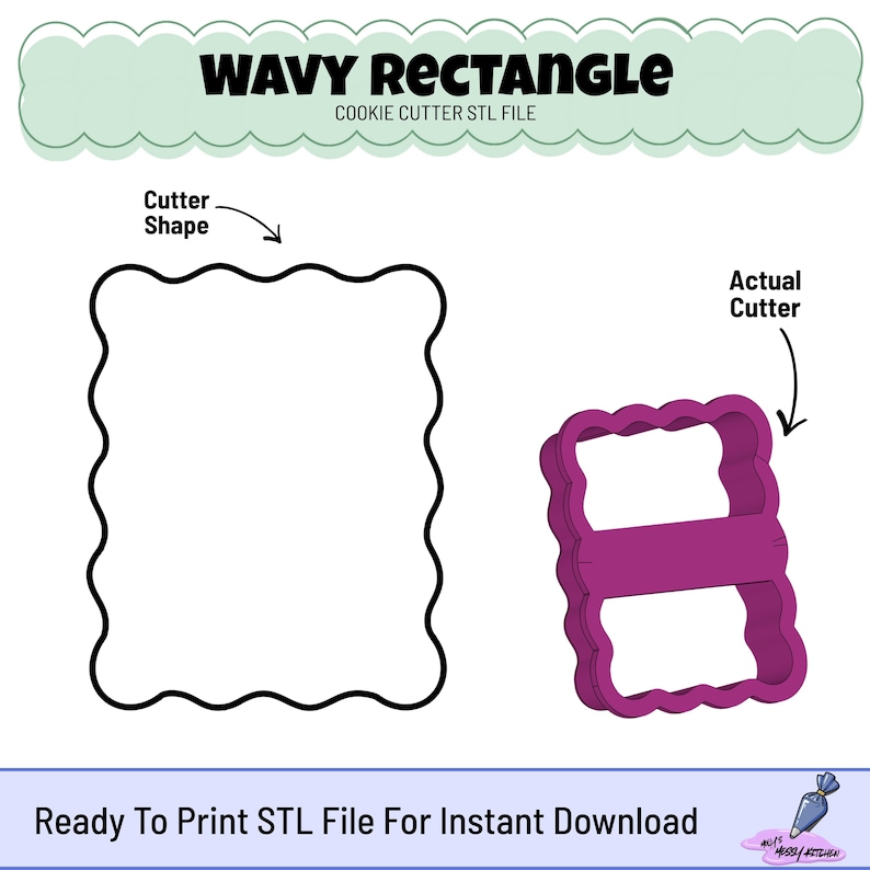 Wavy Rectangle Cookie Cutter STL Files | 9 Sizes, Labeled (instant ...