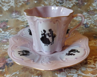 Vintage Czechoslovakia H&C pink porcelain demitasse tea cup and saucer 