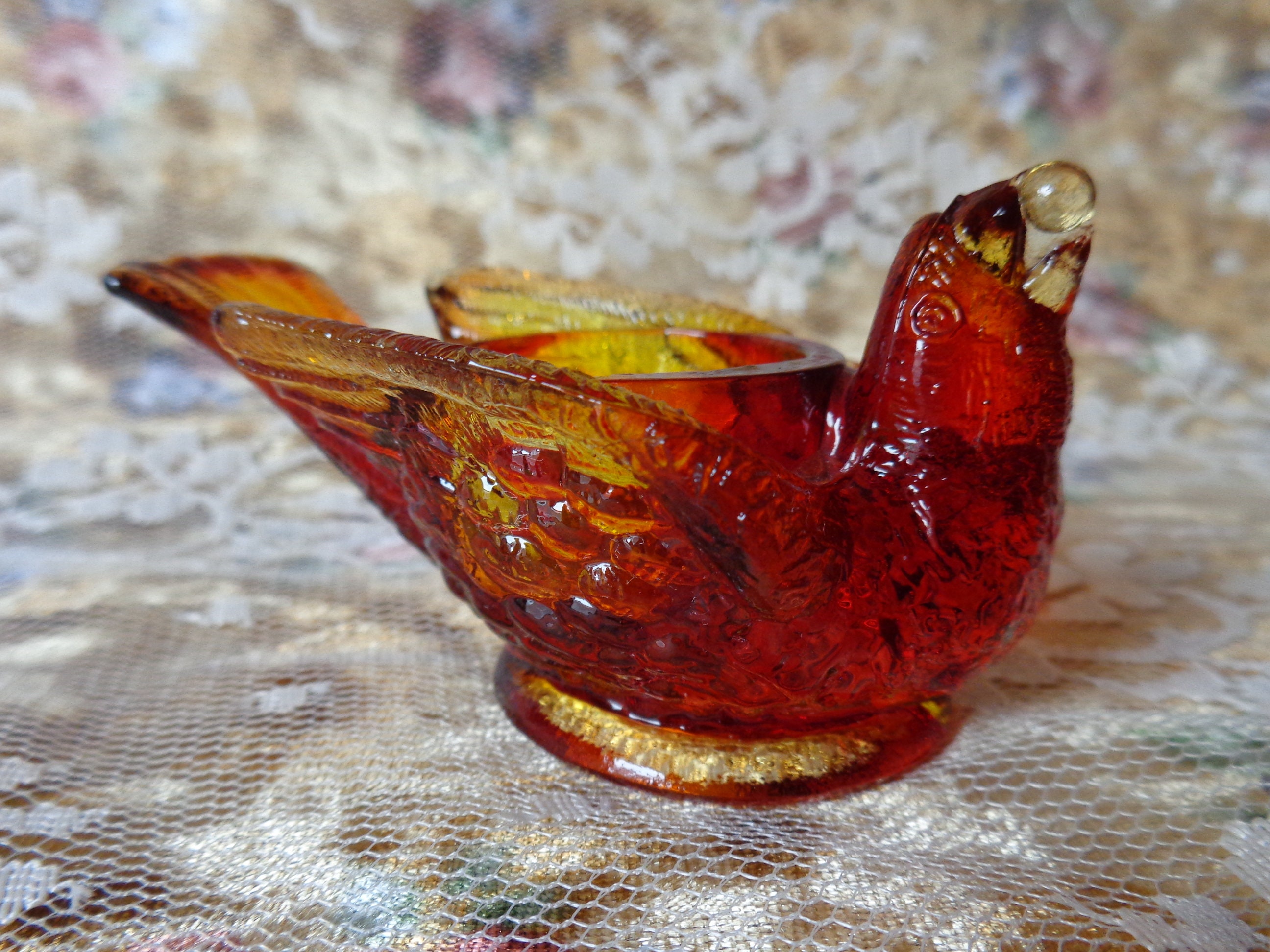 Glass Art Vintage Amberina Glass Bird Art & Collectibles