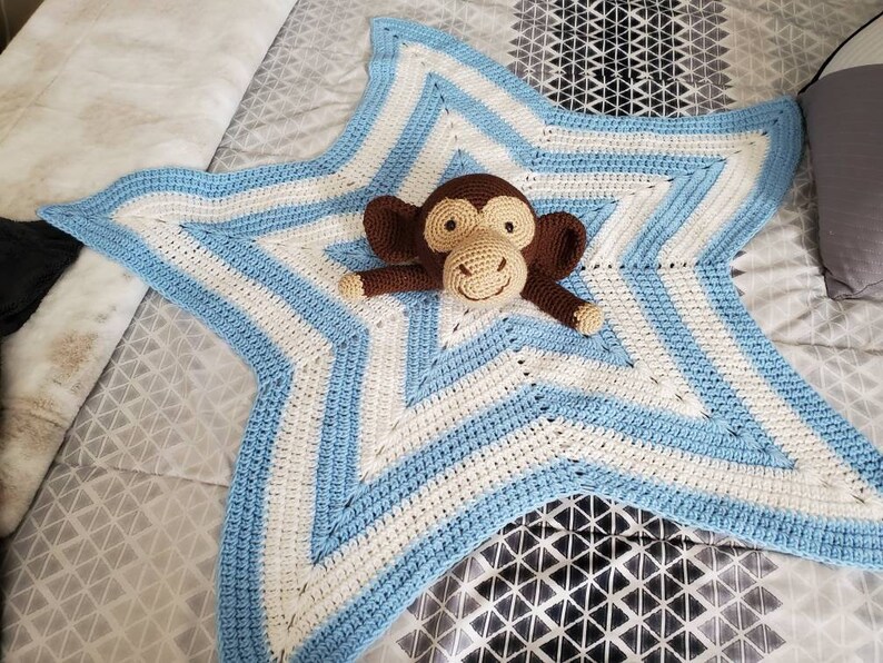 Crochet Monkey Lovey Blue White Safari Security Blanket Etsy