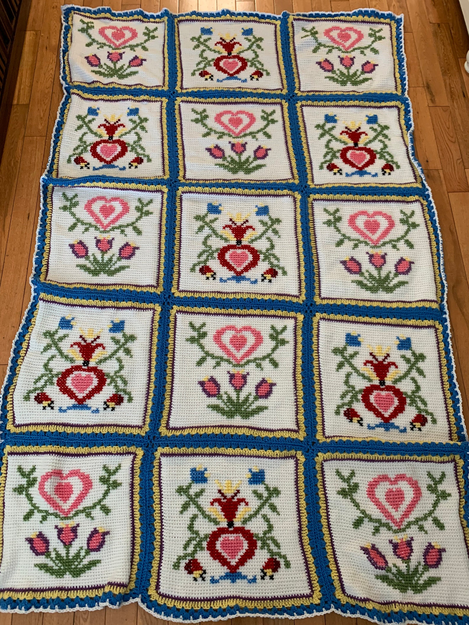 Pennsylvania Dutch Crochet Cross Stitch Afghan Blanket Etsy