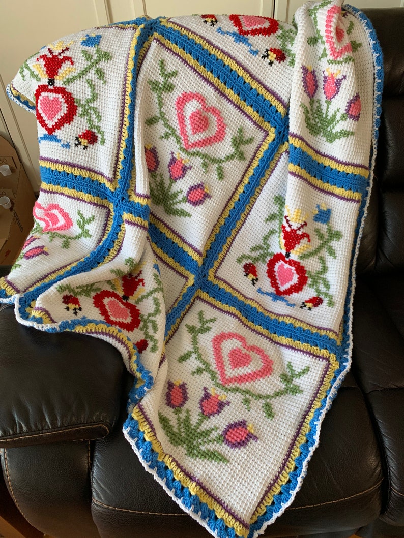 Pennsylvania Dutch Crochet Cross Stitch Afghan Blanket | Etsy