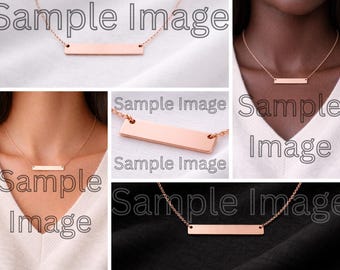 Mockup di collana con barra in oro rosa / Mockup di gioielli / Mockup di collana minimalista / Foto di esposizione di gioielli / Mockup di prodotto modificabile / Pronto per Canva