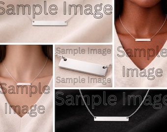Mockup di collana con barra d'argento / Mockup di gioielli / Mockup di collana minimalista / Foto di esposizione di gioielli / Mockup di prodotto modificabile / Pronto per Canva