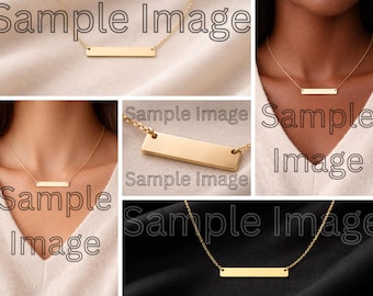 Mockup di collana con lingotto d'oro / Mockup di gioielli / Mockup di collana minimalista / Foto di esposizione di gioielli / Mockup di prodotto modificabile / Pronto per Canva