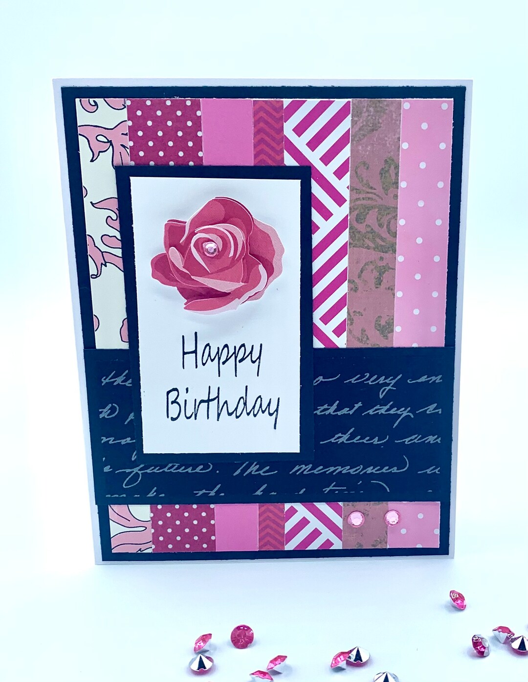 Pink Rose Happy Birthday Handmade Greeting Card - Etsy