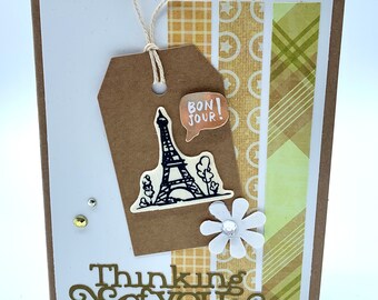 Thinking of You Eiffel Tower French Inspired Handmade Greeting Card