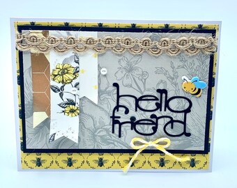 Bumblebee Hello Friend Handmade Greeting Card