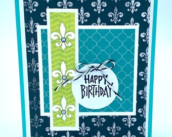 Fleur de Lis Greetings Happy Birthday Handmade Card