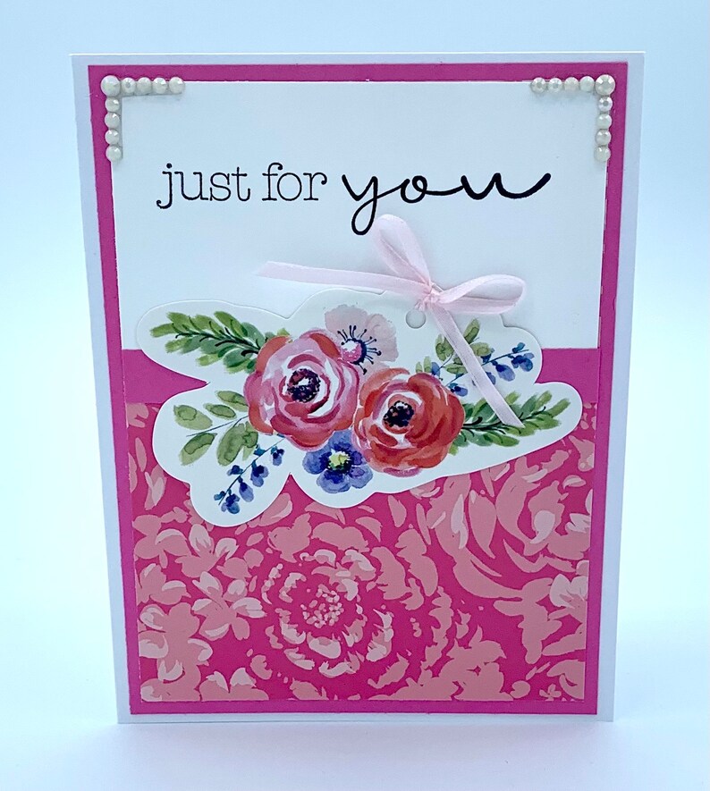 Just For You Flower Bouquet Handmade Greeting Card image 1