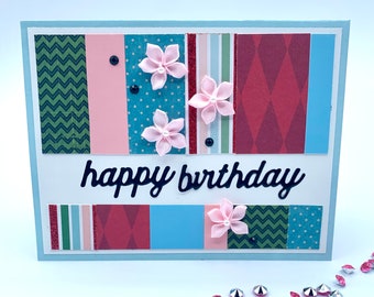 Pattern Paper Striped Happy Birthday Handmade Greeting Card