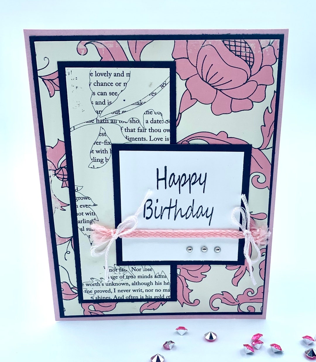 Pink Flowers Happy Birthday Handmade Card - Etsy