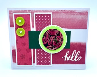 Hello Pink Flowers Handmade Greeting Card