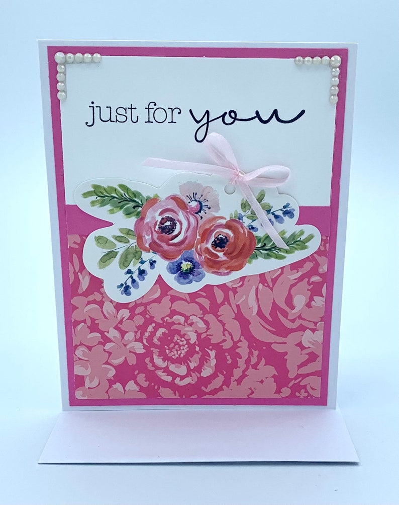 Just For You Flower Bouquet Handmade Greeting Card image 3