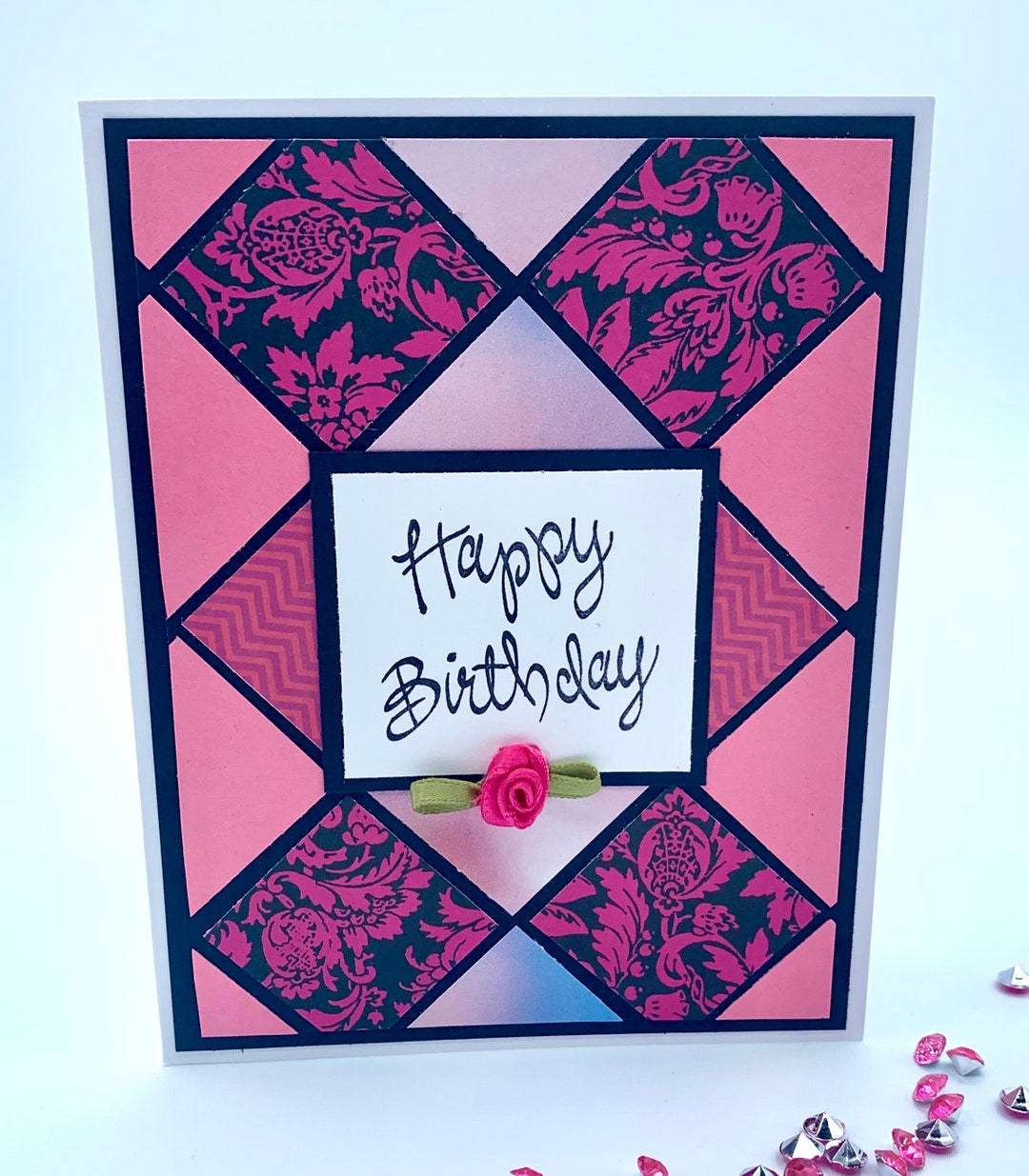 Pink Flower Happy Birthday Handmade Greeting Card - Etsy