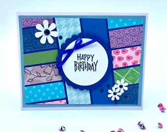 Striped Pattern Colorful Happy Birthday Handmade Greeting Card