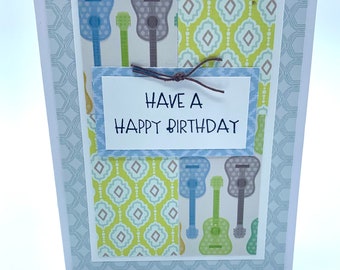 Guitar Player Happy Birthday Handmade Greeting Card