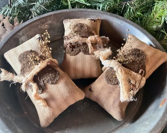 Primitive Gingerbread Man Pillow Bowl Fillers - Set of 3, Hand Stitched