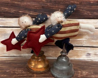 Primitive Americana-Handmade Primitive Americana Angel-Vintage Oil Can Americana Angel-Vintage oil can doll Decor
