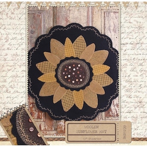Sunflower Table Mat - Wool Applique Kit- Pattern, Wool and Decorative Buttons-Complete Kit