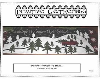 Primitive Gatherings Dashing Through The Snow Pattern- Winter Wool Applique Mat Pattern