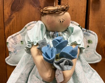 Handmade Rustic Primitive Angel Hanging Doll-Spring Summer Angel Decor